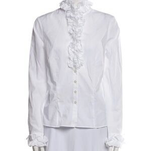 Women's White Ruffled Button Down Shirt